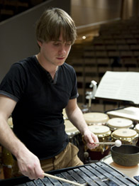 Alex Petcu playing percussion